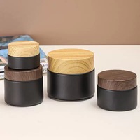 Vente en gros de pots en verre noir givré de 5 à 100 g avec couvercle en bois, pots cosmétiques pour crème, maquillage des yeux, stockage