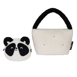 Bolso de Mano con Cierre de Cremallera y Diseño de Panda a la Moda, Estilo Casual Vintage para Viajes Diarios, Elegante Bolso Tote 2 en 1 de Felpa con Dibujos Animados para Bebés - Product Image 1