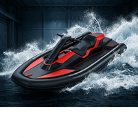 Jet ski électrique innovant 2026, embarcation personnelle sportive, siège rouge cramoisi, coussin d'air, pare-chocs gonflable, planche de surf