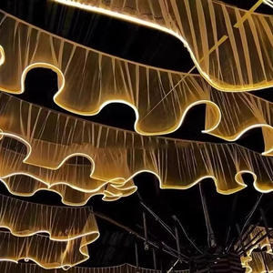 Luminous Ceiling Gauze <b>Curtain</b> Ceiling <b>drapes</b> Decoration LED Light Strip Wedding Hall Decoration Restaurant Atmosphere Lights - Product Image 6