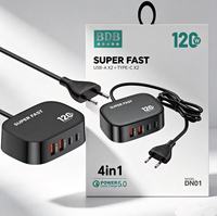 Support de charge super rapide 120W avec 2 ports Type C + 2 ports USB, concentrateur de charge USB-C 120W, rallonge de prise de charge pour téléphone portable