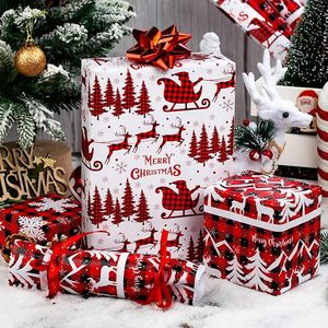 Christmas gift wrapping <b>paper</b> roll Red and black check <b>pattern</b> white reindeer and snowflake design customizable - Product Image 1