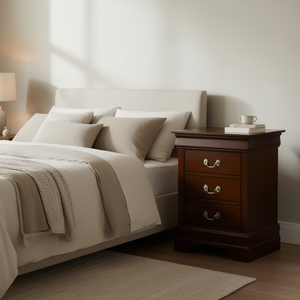 Muebles Glory, Mesita de Noche Louis Philippe con 3 Cajones en Madera Color Cappuccino, Muebles de Almacenamiento para Dormitorio - Product Image 2