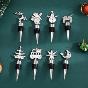 Christmas <b>Wine</b> <b>Stoppers</b> Zinc Alloy Decorative Santa Snowman Reindeer Bottle Seals Holiday Gift Set - Product Image 3
