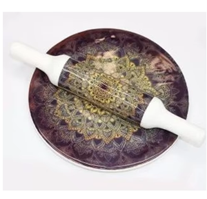 Rouleaux à pâtisserie et planches à pâtisserie en marbre blanc faits à la main Base lourde avec design imprimé multicolore Outils de cuisson polyvalents - Product Image 2