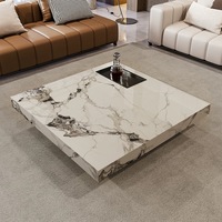 Table Basse Carrée Moderne en Marbre et Bois, Ensemble de Meubles Multifonctionnels Uniques avec Tiroirs pour Salon Intérieur de Luxe