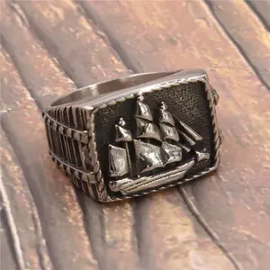 Wholesale Nordic jewelry 316 stainless steel the soul of the Viking Long Ship Anchor Sail Boat Rings for Men Women