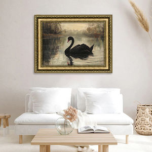 Peinture à l'huile Vintage classique cygne noir sur le <span class=keywords><strong>lac</strong></span> brumeux ferme sombre Art mural téléchargement numérique imprimable Black Swan Wall Art - Product Image 4