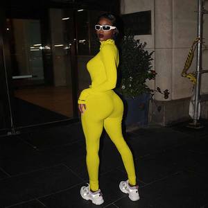 Tuta lavorata a maglia donna Zipper Yoga Fitness Workout ricamo <span class=keywords><strong>One</strong></span> <span class=keywords><strong>Piece</strong></span> Bodycon tuta pagliaccetti donna tuta <span class=keywords><strong>Sport</strong></span> 2022 - Product Image 3