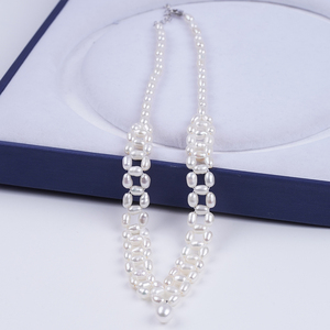 Collar de perlas de agua dulce reales collar de mujer con forma de arroz joyería - Product Image 3