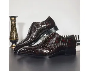أحذية إيطالية أنيقة للرجال من جلد التمساح الحقيقي أحذية للرجال من ماركات شهيرة أحذية رجالي مصنوعة يدويًا 2024