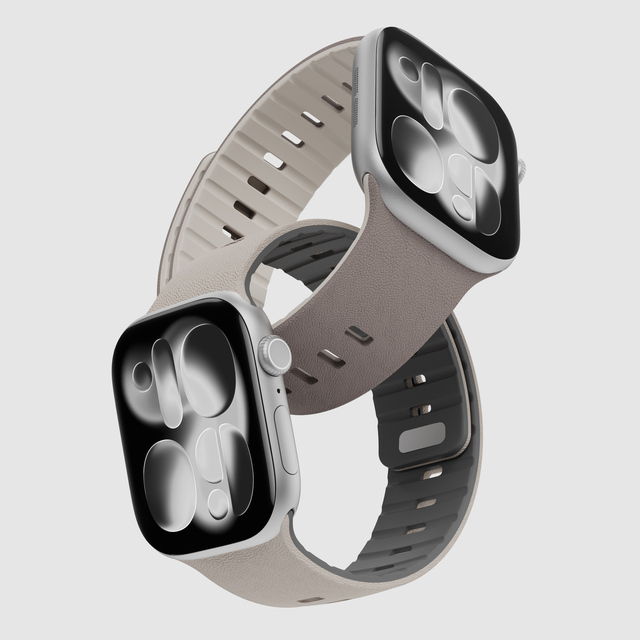RYB Custom Color Magnetic Silicone Watch Band with Leather Texture for Apple Watch Series 11 46mm Ultra 49mm