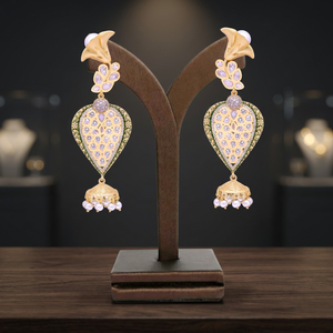 AD Matte <b>Gold</b> Plated <b>Earrings</b>, Antique AD <b>Dangle</b> <b>Earrings</b>, Luxury Artificial Jewelry Export, Custom Fashion Jewelry Manufacturer - Product Image 1