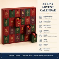 Calendrier de l'Avent Personnalisé OEM ODM en Gros, Boîte de Compte à Rebours de Noël 24 Jours avec 25 Compartiments, Usine Certifiée ISO 9001