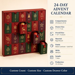 Calendrier de l'Avent Personnalisé OEM ODM <span class=keywords><strong>en</strong></span> Gros, Boîte de <span class=keywords><strong>Compte</strong></span> <span class=keywords><strong>à</strong></span> <span class=keywords><strong>Rebours</strong></span> de Noël 24 Jours avec 25 Compartiments, Usine Certifiée ISO 9001 - Product Image 4