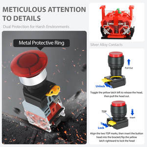 LA36A-MD 22MM Interruptor de botón pulsador tipo hongo iluminado rojo 12V AC DC 24V 1NO 1NC 2NO Control de arranque/parada 10A para electrodomésticos YIJIA - Product Image 1