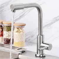 Robinet de cuisine monocommande en acier inoxydable 304, finition brossée, bec pivotant à 360 degrés, pour eau froide
