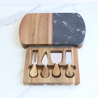 Tiroir pliable multifonctionnel Design Charcuterie Board Tray in Black Color Marble and Acacia Wooden Service Knife Cutting Set