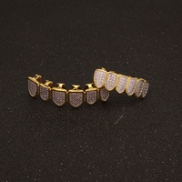 Joias de hip hop personalizadas, joias de bronze banhadas a ouro luz rosa zircônia grillz