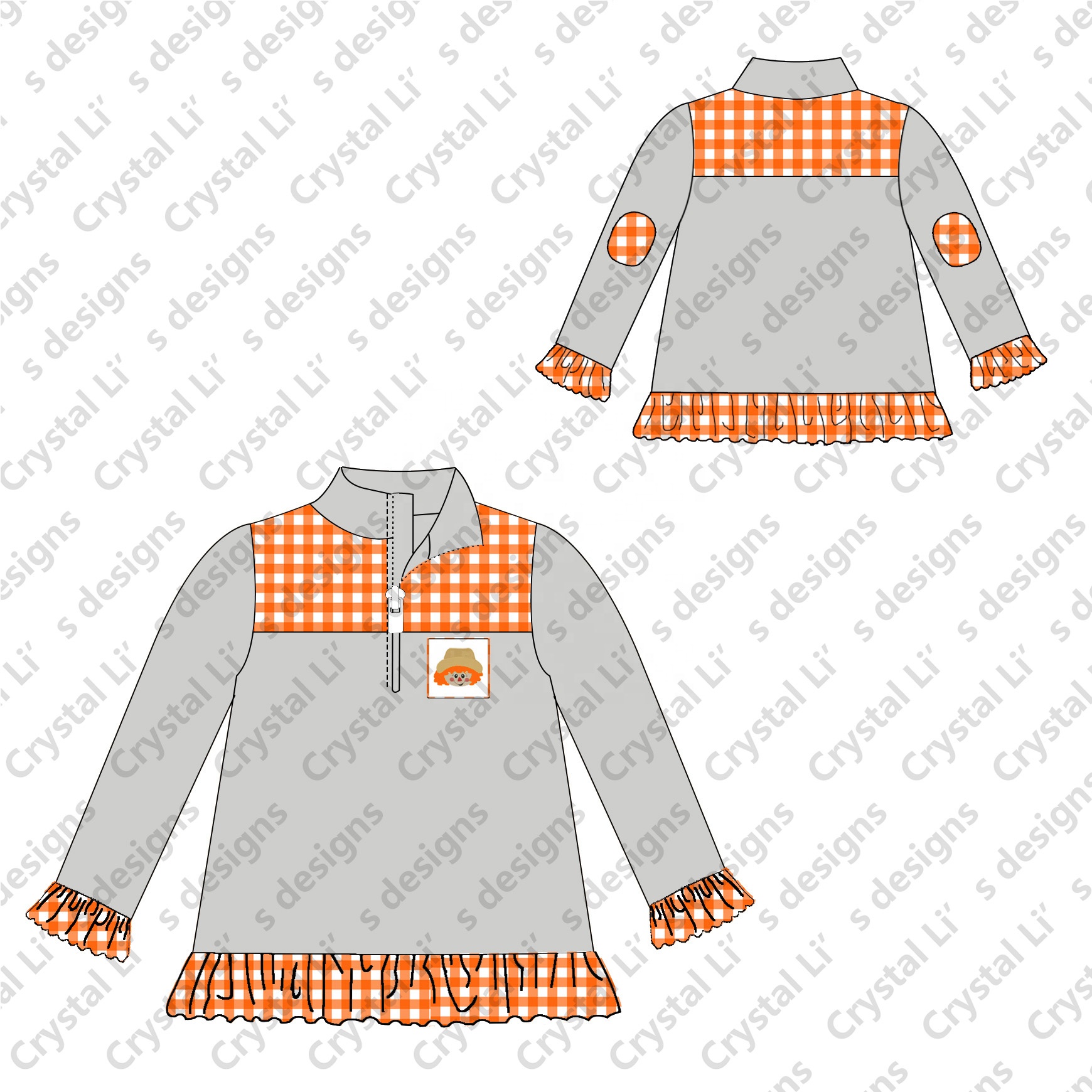 Оптовая продажа, пуловер на заказ для девочек, пуловер с аппликацией в виде пугала, пуловер на молнии, Лидер продаж, пуловер для девочек