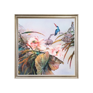 Handmade Trung Quốc Hoa Sen Và Chim Hoa Phong Cách Tường Nghệ Thuật Bằng Đá Sa Thạch Sơn Trên Vải Cho Khách Sạn Trang Trí Nội Thất Và Trang Trí Tác Phẩm Nghệ Thuật - Product Image 1