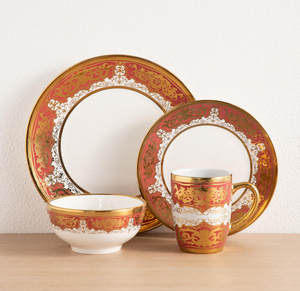 Wholesale Luxury Gold Rimmed Ceramic <b>Dinnerware</b> <b>Set</b>, Royal Red & Gold Porcelain Plates Bowls Mugs for Wedding Banquet - Product Image 3