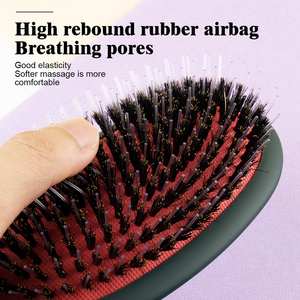 私人高品质黑色橡胶按摩气囊梳子ABS大矩形桨毛刷和野猪刷毛 - Product Image 5