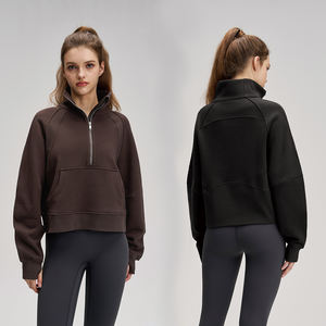 Chaqueta deportiva cortavientos para <span class=keywords><strong>mujer</strong></span>, forro polar grueso, media cremallera, holgada, para yoga y fitness, sudadera <span class=keywords><strong>de</strong></span> algodón con cuello alto tipo chimenea - Product Image 4