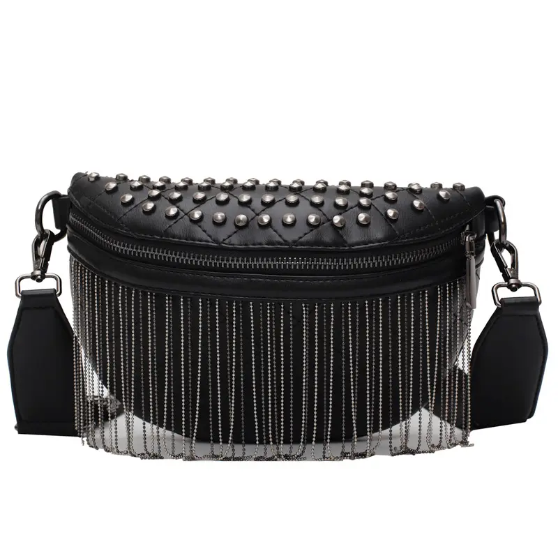 Fashion Leather Handbags Shoulder Bag Rivets Crossbody Belt Bag, Small Tassel Fanny pack waist bag for Women Purses