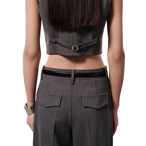 กางเกงขายาวลำลองเอวสูงปานกลางลายทางคุณภาพสูงสำหรับผู้หญิง ผ้าขนแกะปักลาย ไซส์ XL-สำหรับฤดูร้อน - Product Image 6