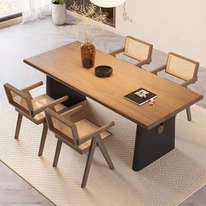 Juego de Mesa y Sillas de Comedor de Madera Sólida, Mesa Rectangular para Sala de Estar, Diseño de Madera Original - Product Image 1