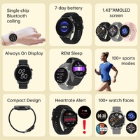 Montre connectée T30 1,43 pouces pour femmes, écran AMOLED élégant, surveillance continue du rythme cardiaque, surveillance de l'oxygène sanguin (SpO2), alerte de fréquence cardiaque élevée, IP67