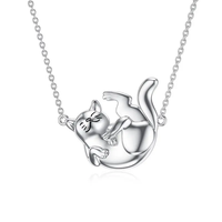 YFN Animal Jewelry Design Collier pendentif chat mignon gravé en argent sterling 925