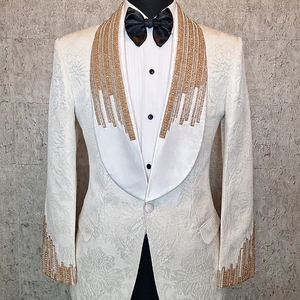 Costumes de Smoking Jacquard Floral pour Hommes Coupe Cintrée Mariage Veste Jacquard Damassée Brodée Main Blanc <span class=keywords><strong>Ivoire</strong></span> - Product Image 1