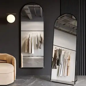 Fábrica al por mayor espejo compacto de longitud completa piso de gran tamaño puerta arqueada pared dorada decoración de la habitación espejo de tocador