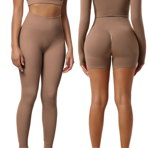 เลกกิ้งผู้หญิงสีพื้นลำลองเอวกลาง ระบายอากาศได้ดี ไร้ตะเข็บ แห้งเร็ว ผ้าถักทอ  โลโก้ปรับแต่งได้ ผ้ายืดสแปนเด็กซ์/ไนลอน 180 กรัม - Product Image 2