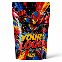 Sachet Mylar personnalisé 3,5g avec logo personnalisé, pochette brillante à fermeture éclair, emballage autoportant pour super-héros et bandes dessinées