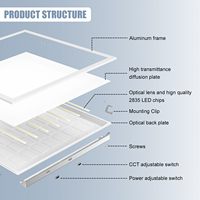 Panneau lumineux LED CCT 2x4 40W 72W Petit luminaire de plafond plat avec diffuseur de puissance rétroéclairé Panneau LED 2x2 pour usage commercial