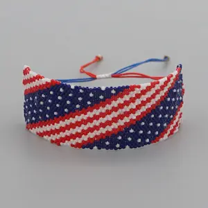 Juice Adjustable Patriotic US Flag Beaded Cuff Bracelet Native Crafts seed bead bracelet Seed Bead Bracelet For Women Men