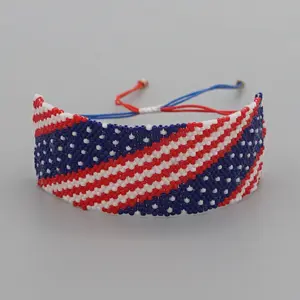 Jus Adjustable Patriotik US Bendera Manik-manik Manset Gelang Asli Kerajinan Biji Manik Gelang Biji Manik Gelang untuk Wanita Pria