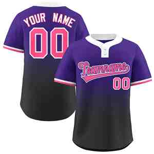 Maillot de softball personnalisé, dégradé violet-noir-rose, authentique, à deux boutons, tendance - Product Image 1