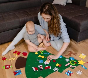 Kit d'arbre de Noël en feutre avec lumières LED, calendrier de l'<span class=keywords><strong>Avent</strong></span> bonhomme de neige, pliable, non tissé, artisanat fait main pour enfants, fournitures du Nouvel An - Product Image 5