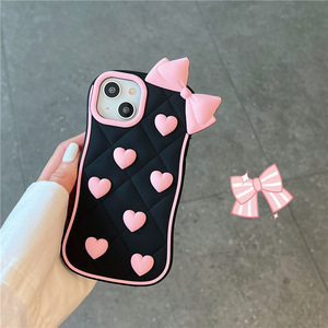 Bowknot nero a forma di cuore per iPhone 15 16 Pro custodia per telefono Max, così come una custodia protettiva in Silicone - Product Image 1