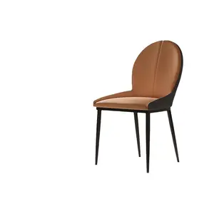 时尚餐厅家具双色组合生态人造革软垫舒适弧形餐厅椅子