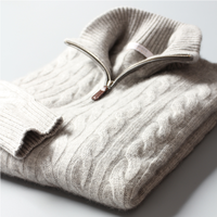 Pull en laine/cachemire à col roulé et fermeture éclair sur le devant, design carré Fonda, pour homme, hiver