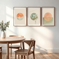 Ensemble de 3 tableaux muraux Japandi HAOWAI OEMODM, impressions abstraites soleil vert sauge, paysage minimaliste aquarelle, art mural zen apaisant
