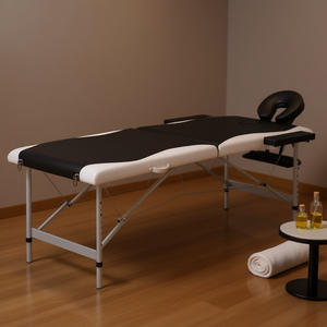 Table de massage pliable en aluminium noir et blanc, design confortable 2 zones pour massage corporel - Product Image 2