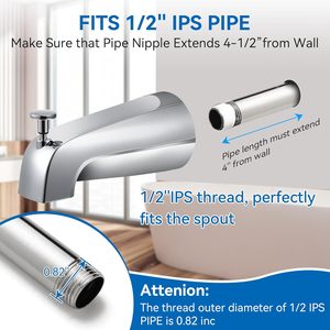 La bañera de baño universal se adapta a la bañera de montaje frontal de pared de alcance de 4 pulgadas con desviador de <span class=keywords><strong>ducha</strong></span> 1/2 ''IPS grifo de bañera de rosca interior - Product Image 6