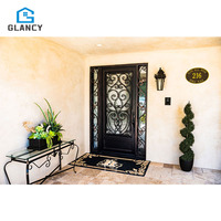 Nuevo moderno Simple individual doble ventana puerta arco superior seguridad frontal entrada principal elegante puerta de hierro forjado