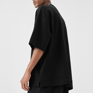 T-shirts noirs à épaules tombantes de conception OEM pour hommes, vente en gros, t-shirt personnalisé de haute qualité, petite poche, 100% coton - Product Image 3